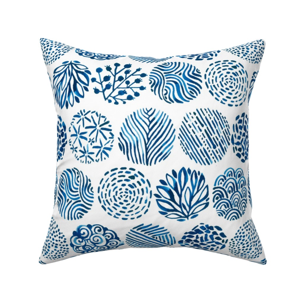 Watercolor Circles of Nature - Blue Pillow, Woven, Beige, 16x16, Single Sided, Blue, True Blue