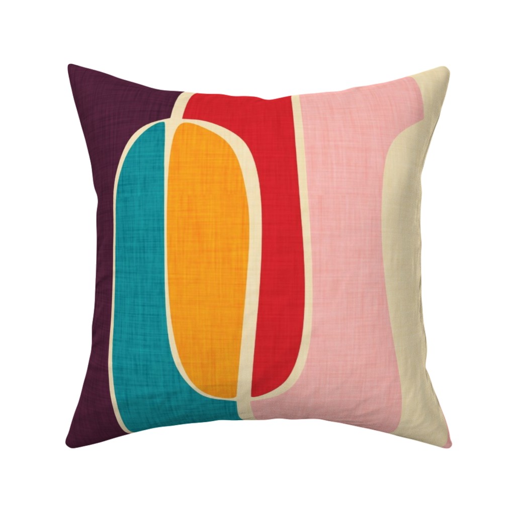 Mid Century Mod Retro Waves - Multi Pillow, Woven, Beige, 16x16, Single Sided, Multicolor