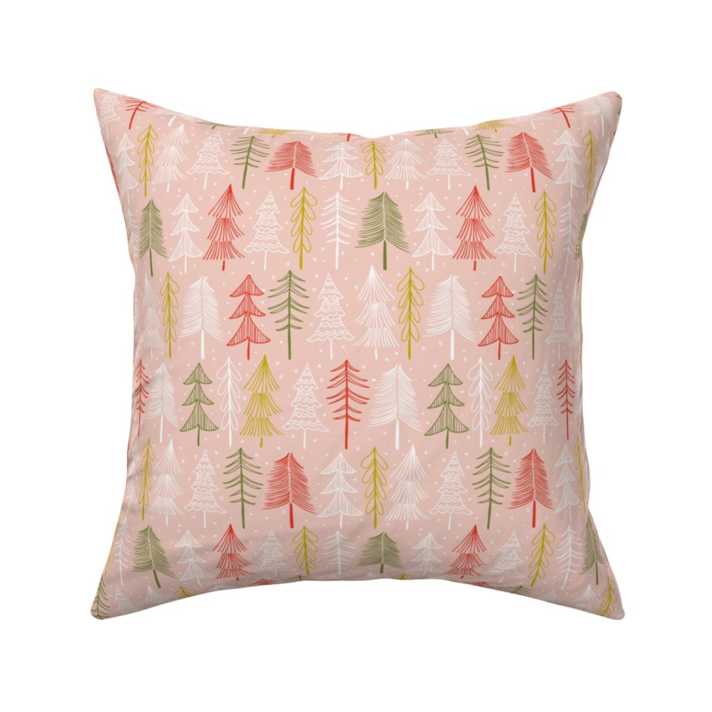 Oh' Christmas Tree Pillow, Woven, Beige, 16x16, Single Sided, Pink