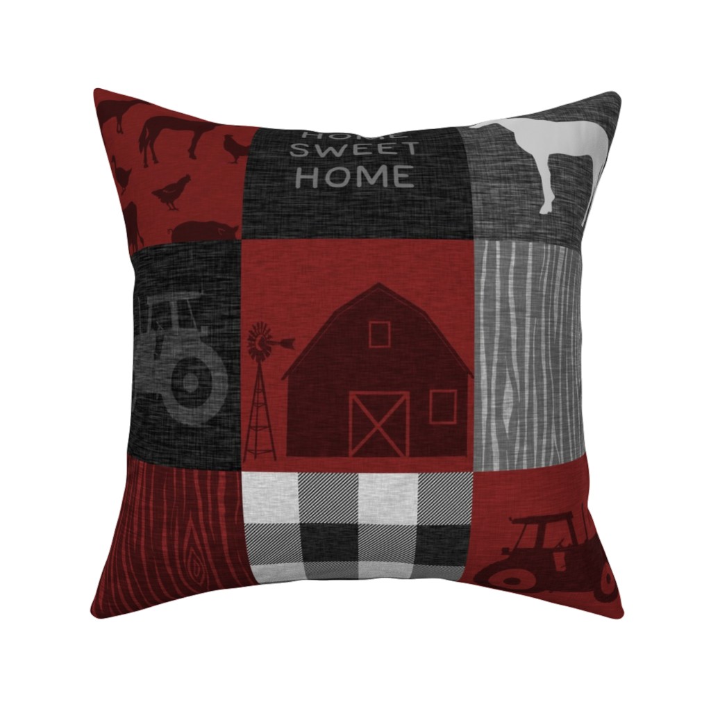 Home Sweet Home Farm - Red and Black Pillow, Woven, Beige, 16x16, Single Sided, Red, Red