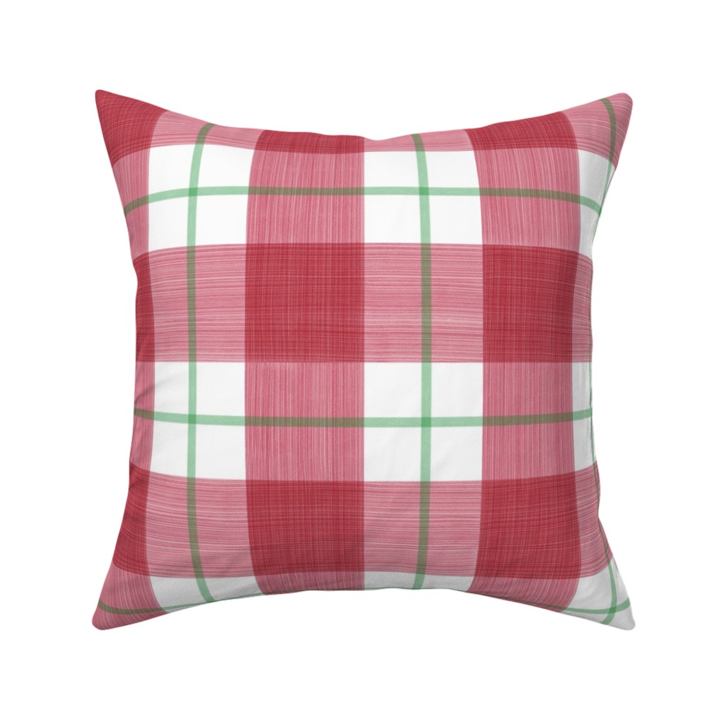 Double Plaid Pillow, Woven, Beige, 16x16, Single Sided, Red
