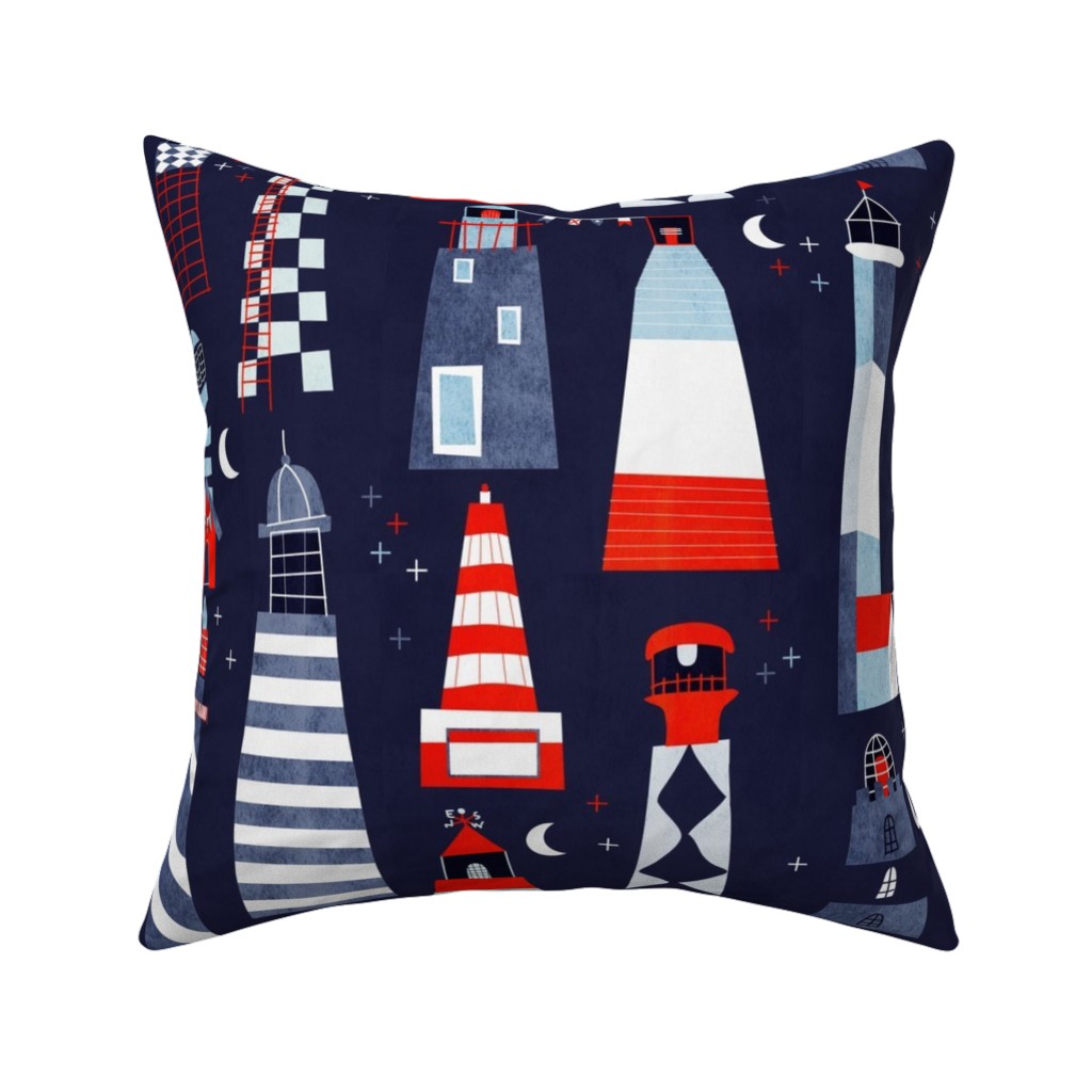 Scandi Lighthouse - Blue Pillow, Woven, Beige, 16x16, Single Sided, Blue