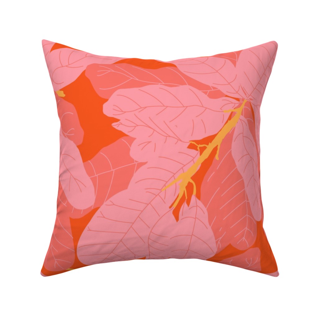 Tropical Banana Leaves - Coral Spice Pillow, Woven, Beige, 16x16, Single Sided, Pink, Bright Pink