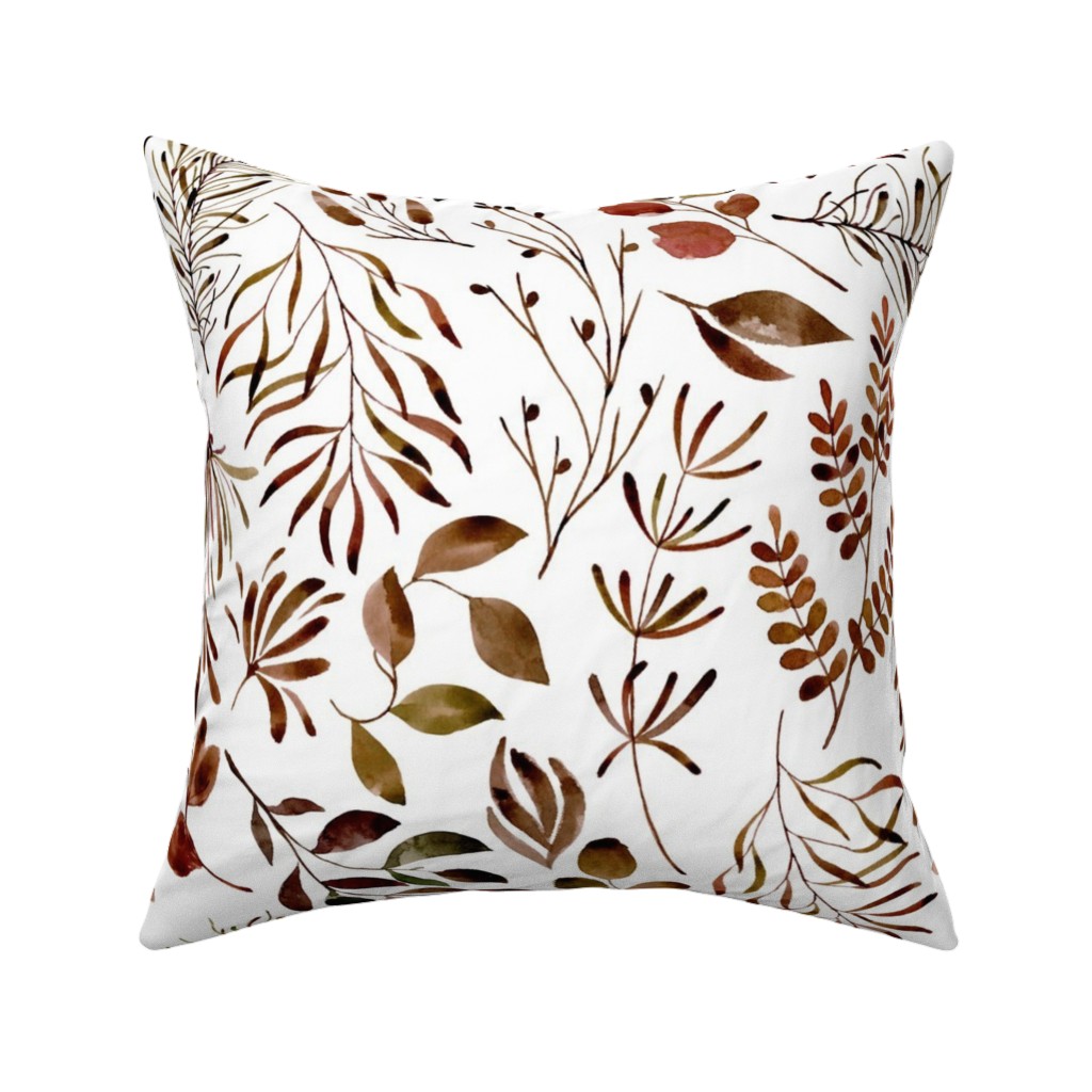 Leaves Nature Botanical Prints Pillow, Woven, Beige, 16x16, Single Sided, Brown