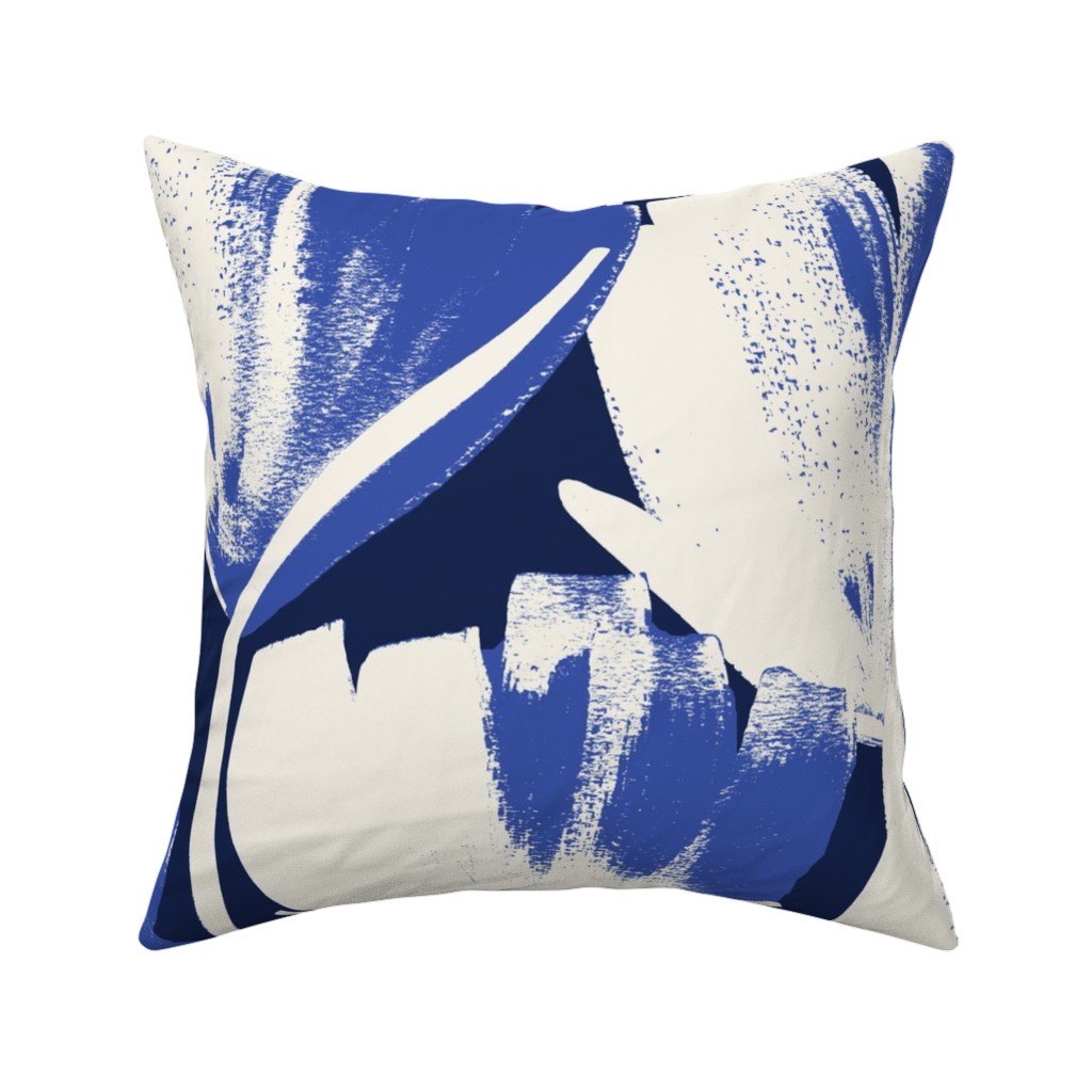 Flowers - Indigo Pillow, Woven, Beige, 16x16, Single Sided, Blue, True Blue