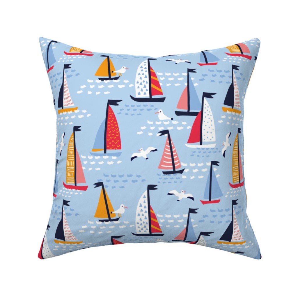 Regatta Pillow, Woven, Beige, 16x16, Single Sided, Blue, True Blue