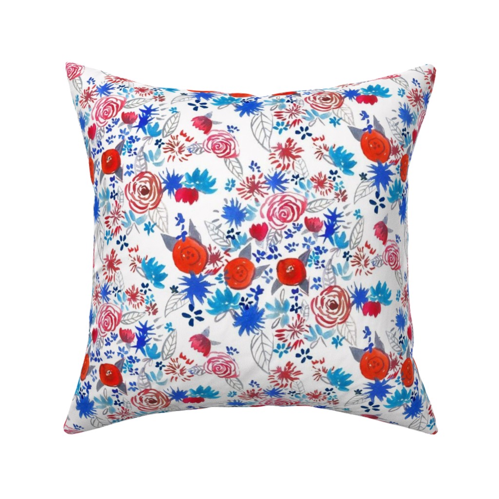 Patriotic Watercolor Floral - Red White and Blue Pillow, Woven, Beige, 16x16, Single Sided, Multicolor