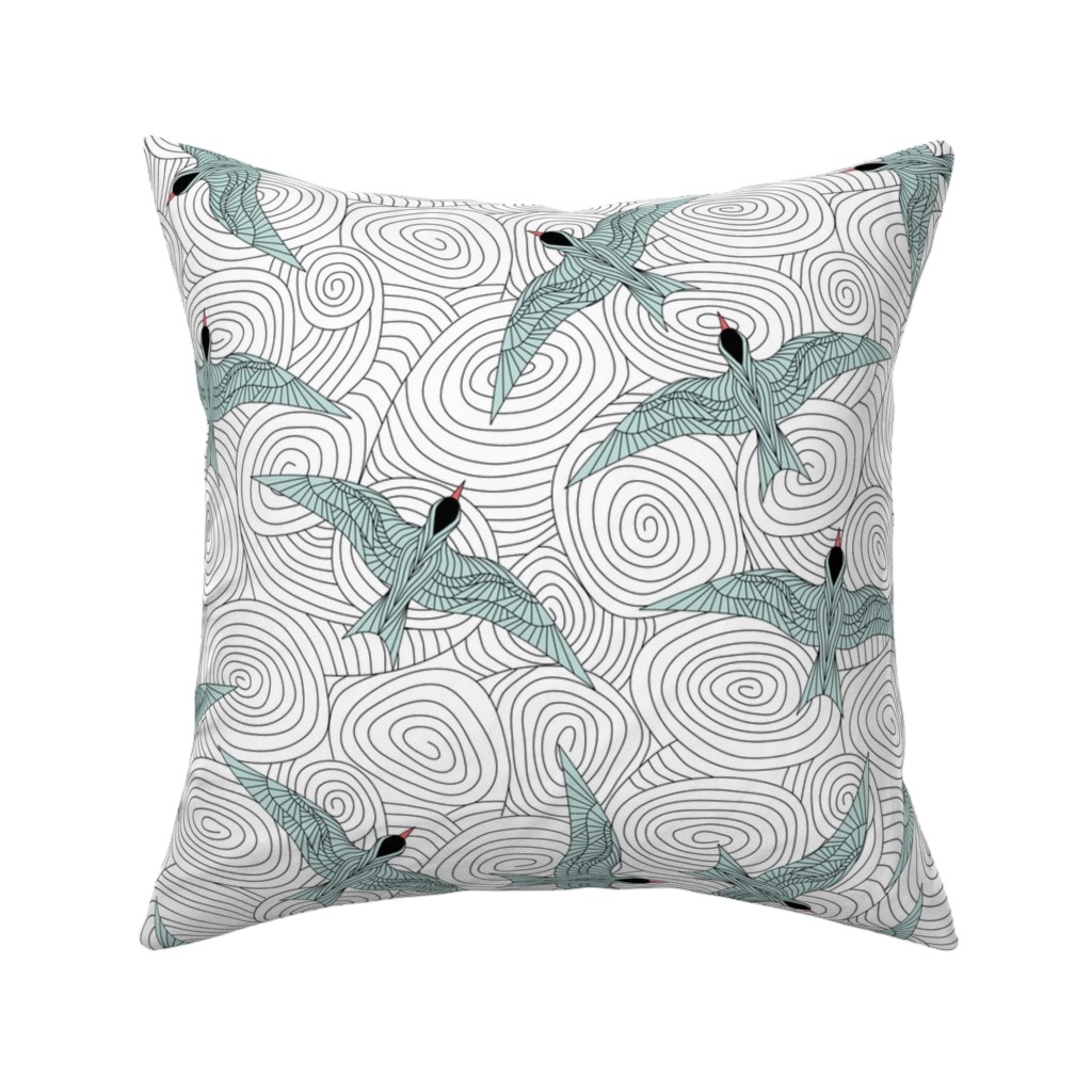 Arctic Flying Terns Pillow, Woven, Beige, 16x16, Single Sided, Green, Classic Green
