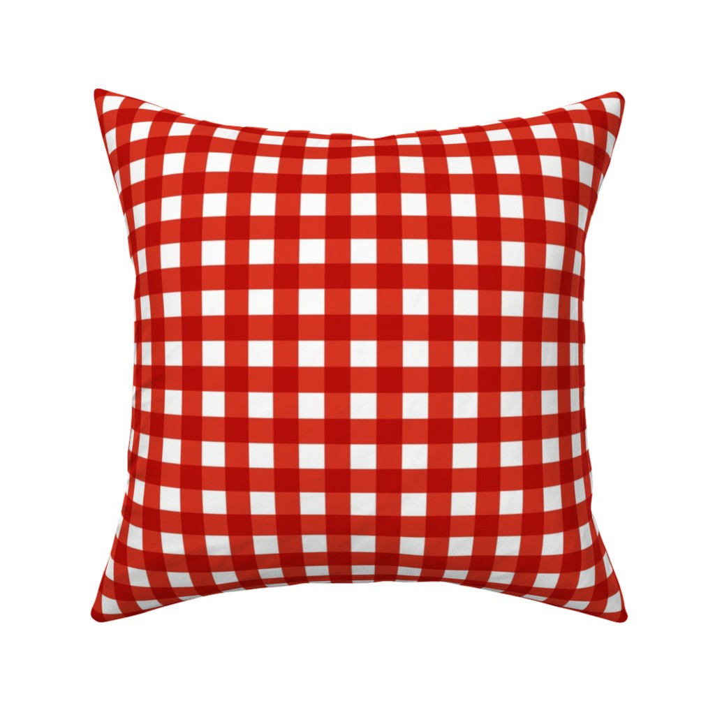 Gingham Plaid Check Pillow, Woven, Beige, 16x16, Single Sided, Red