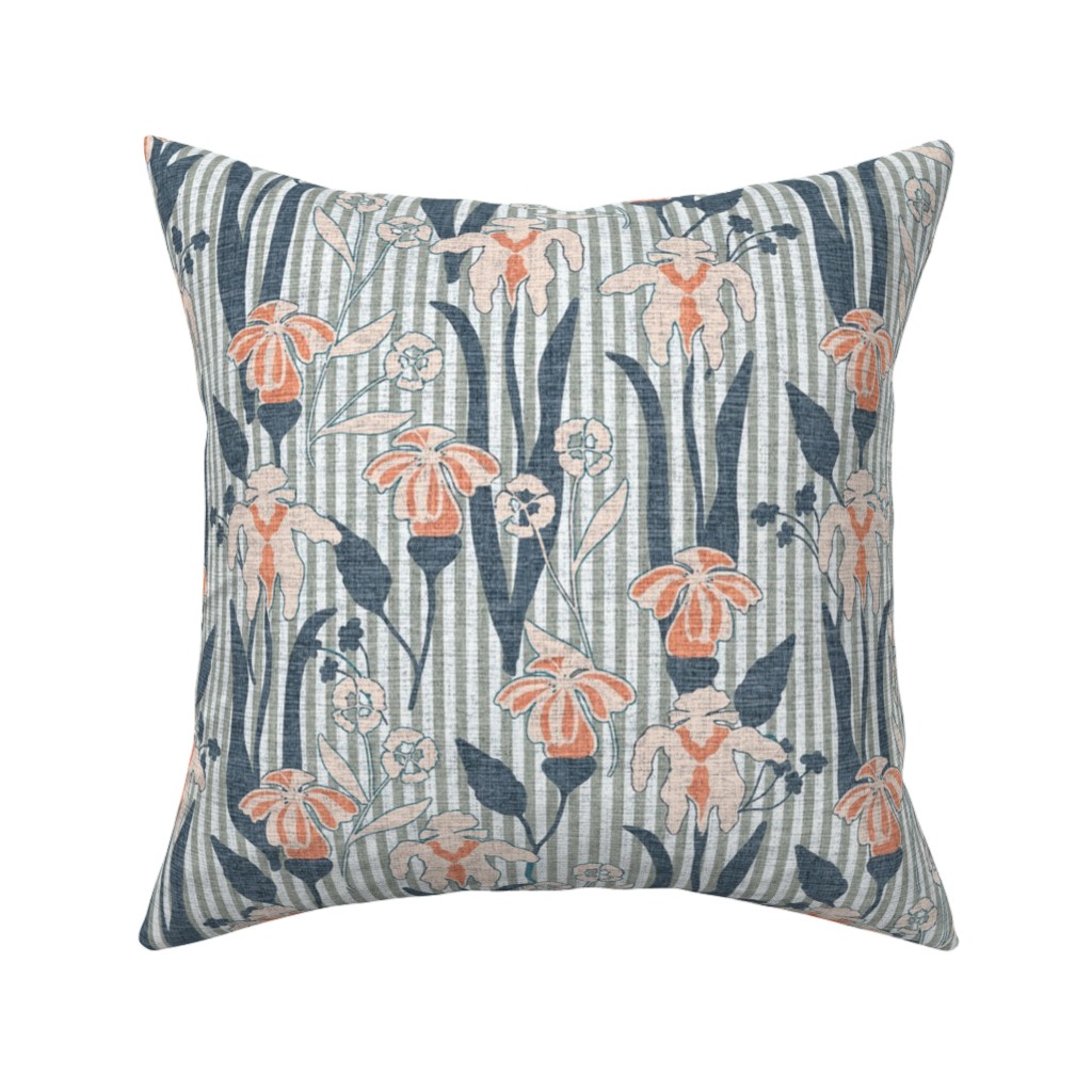 Farmhouse Floral Iris Pillow, Woven, Beige, 16x16, Single Sided, Blue
