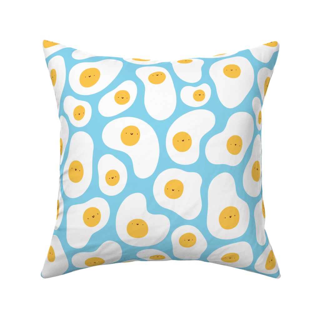Cute Fried Eggs - Blue Pillow, Woven, Beige, 16x16, Single Sided, Blue, True Blue