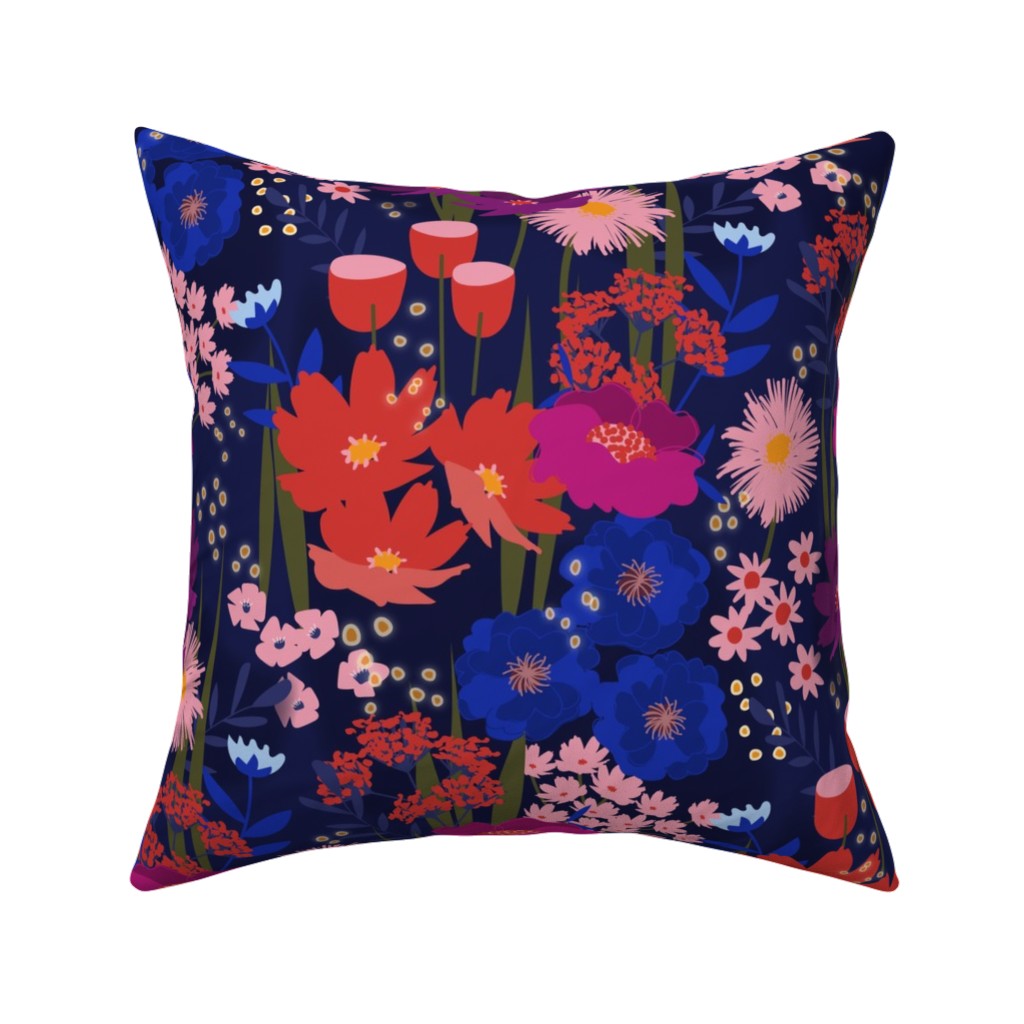 Summer Nights Floral - Dark Pillow, Woven, Beige, 16x16, Single Sided, Multicolor