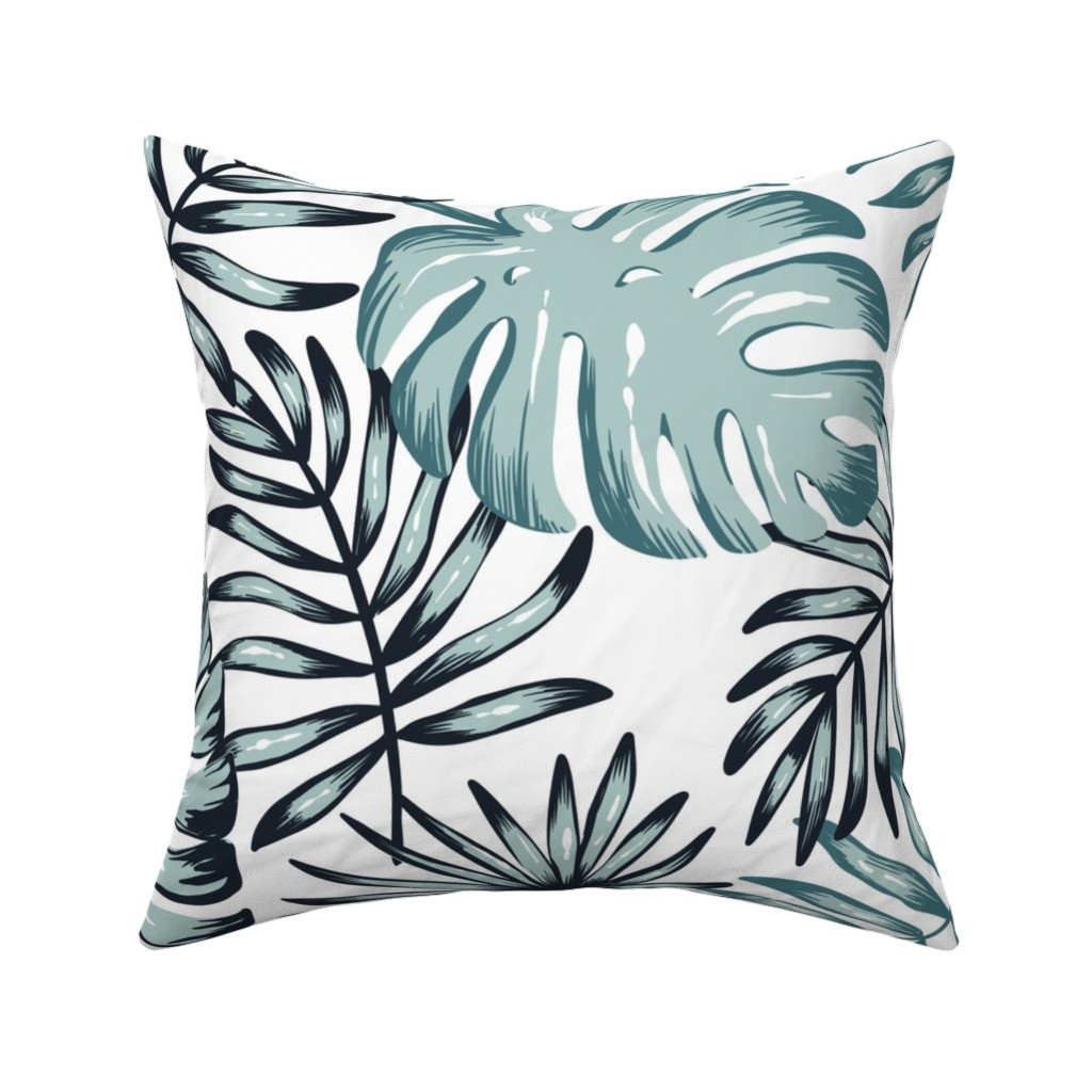 Tropical Leaves - Green Pillow, Woven, Beige, 16x16, Single Sided, Green, Classic Green