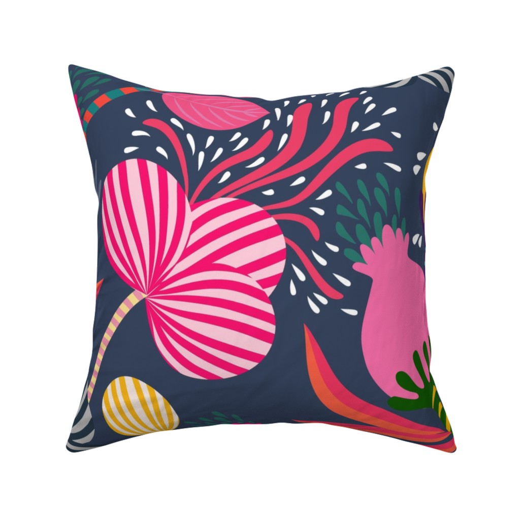 Lucious Garden - Multi on Blue Pillow, Woven, Beige, 16x16, Single Sided, Multicolor