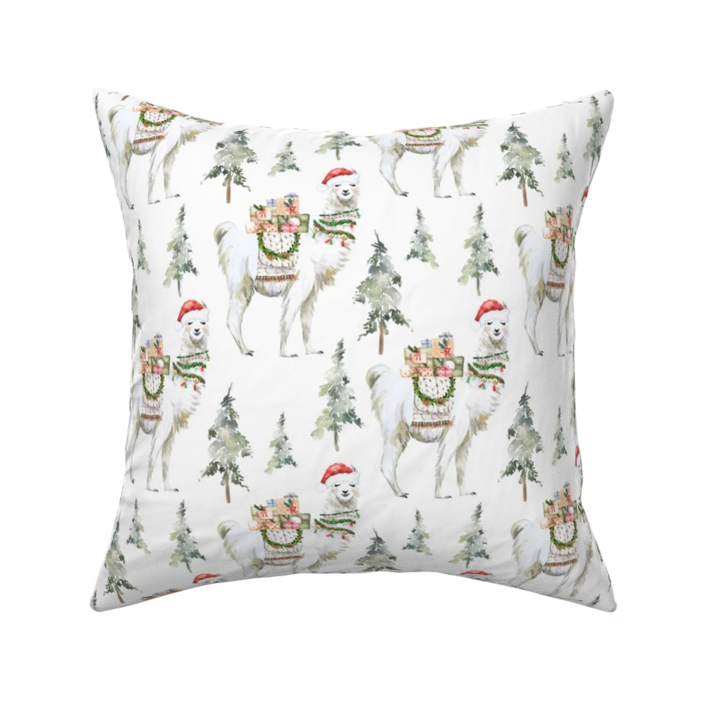 Winter Christmas Llama - Multi Pillow, Woven, Beige, 16x16, Single Sided, Multicolor