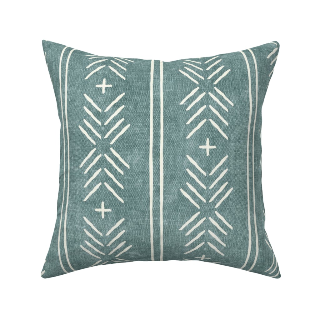 Mudcloth Arrow Stripes - Dusty Blue Pillow, Woven, Beige, 16x16, Single Sided, Blue