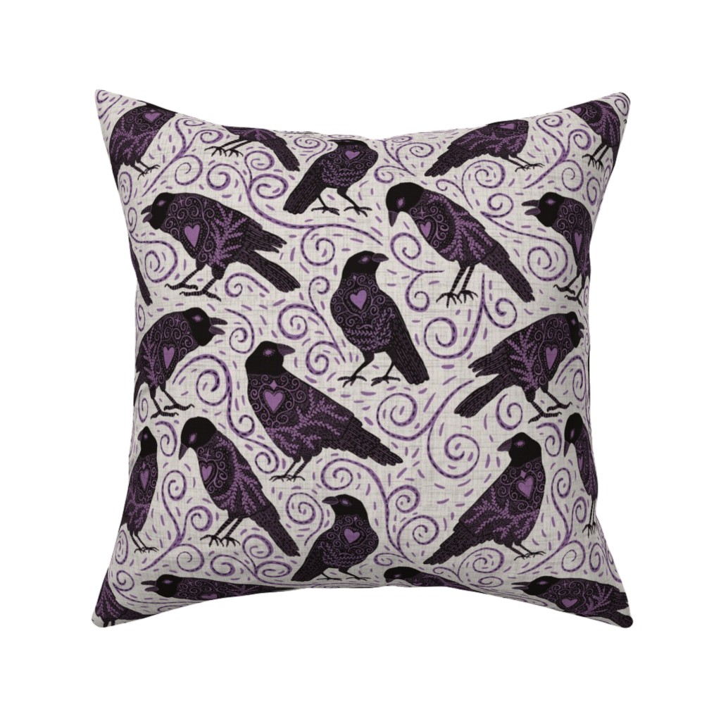 Raven - Ivory Pillow, Woven, Beige, 16x16, Single Sided, Purple