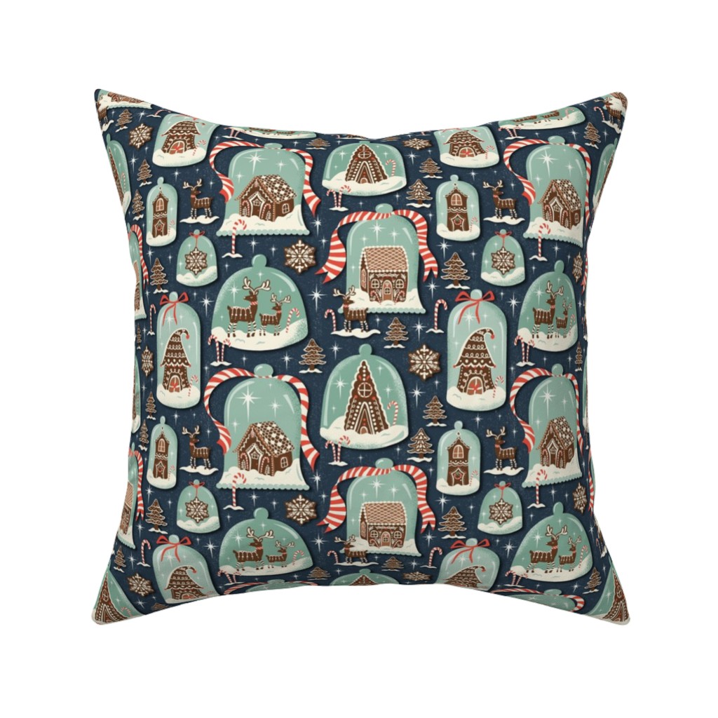 Christmas Gingerbread Village - Blue Pillow, Woven, Beige, 16x16, Single Sided, Multicolor