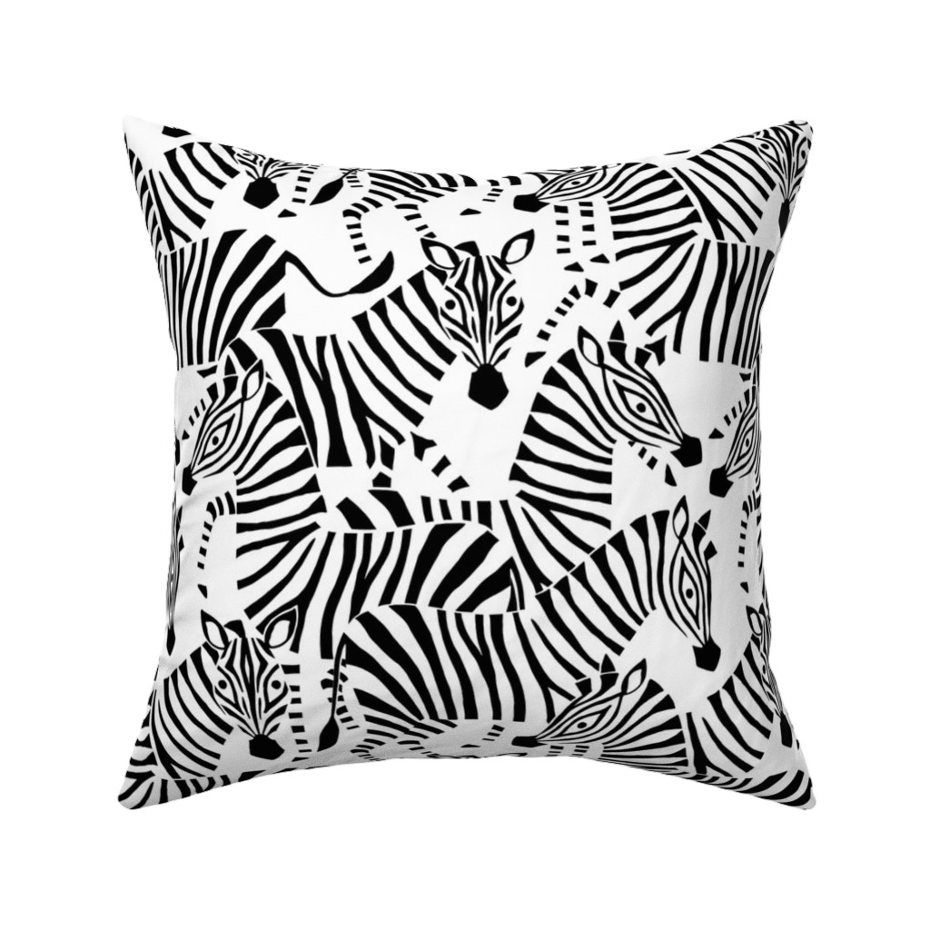 Zebras - Black & White Pillow, Woven, Beige, 16x16, Single Sided, Black