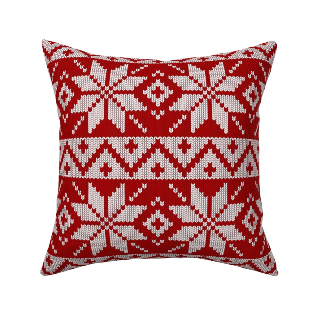 Christmas Knit - Red Pillow, Woven, Beige, 16x16, Single Sided, Red, Red