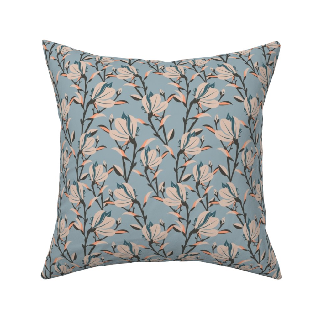 Magnolia -Dusty Blue Pillow, Woven, Beige, 16x16, Single Sided, Blue
