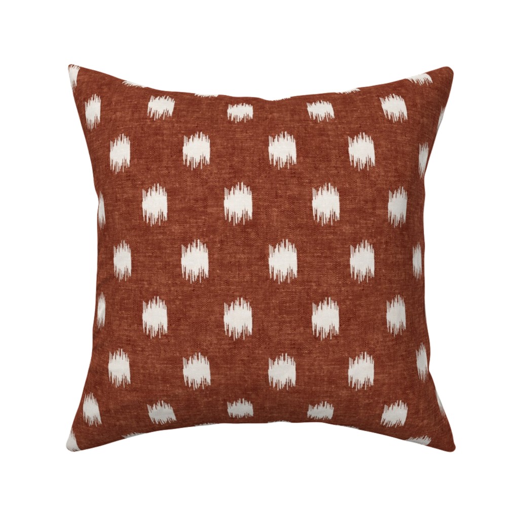 Ikat Polka Dots - Rust Pillow, Woven, Beige, 16x16, Single Sided, Red, Red
