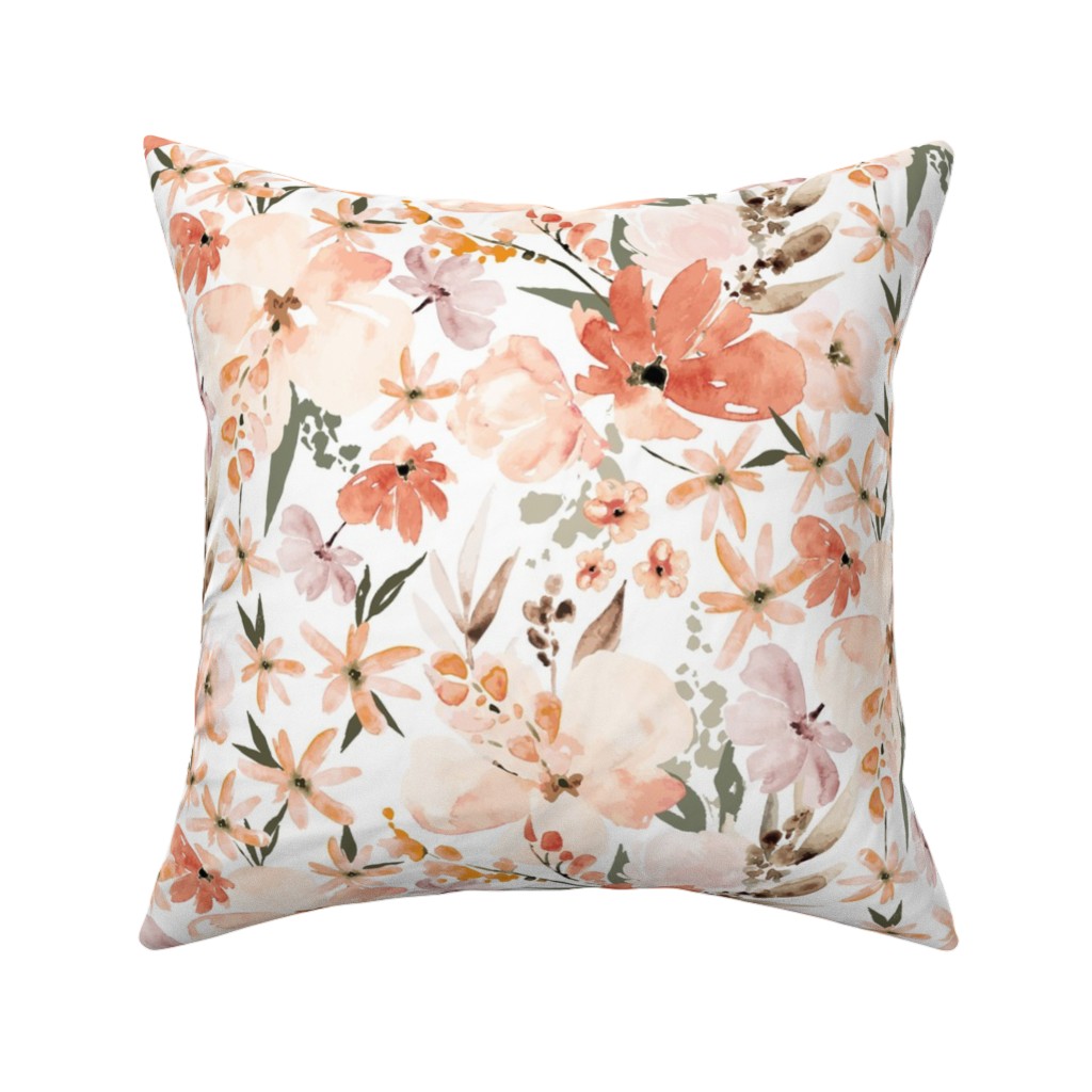 Earth Tone Floral Summer in Peach & Apricot Pillow, Woven, Beige, 16x16, Single Sided, Pink, Bright Pink