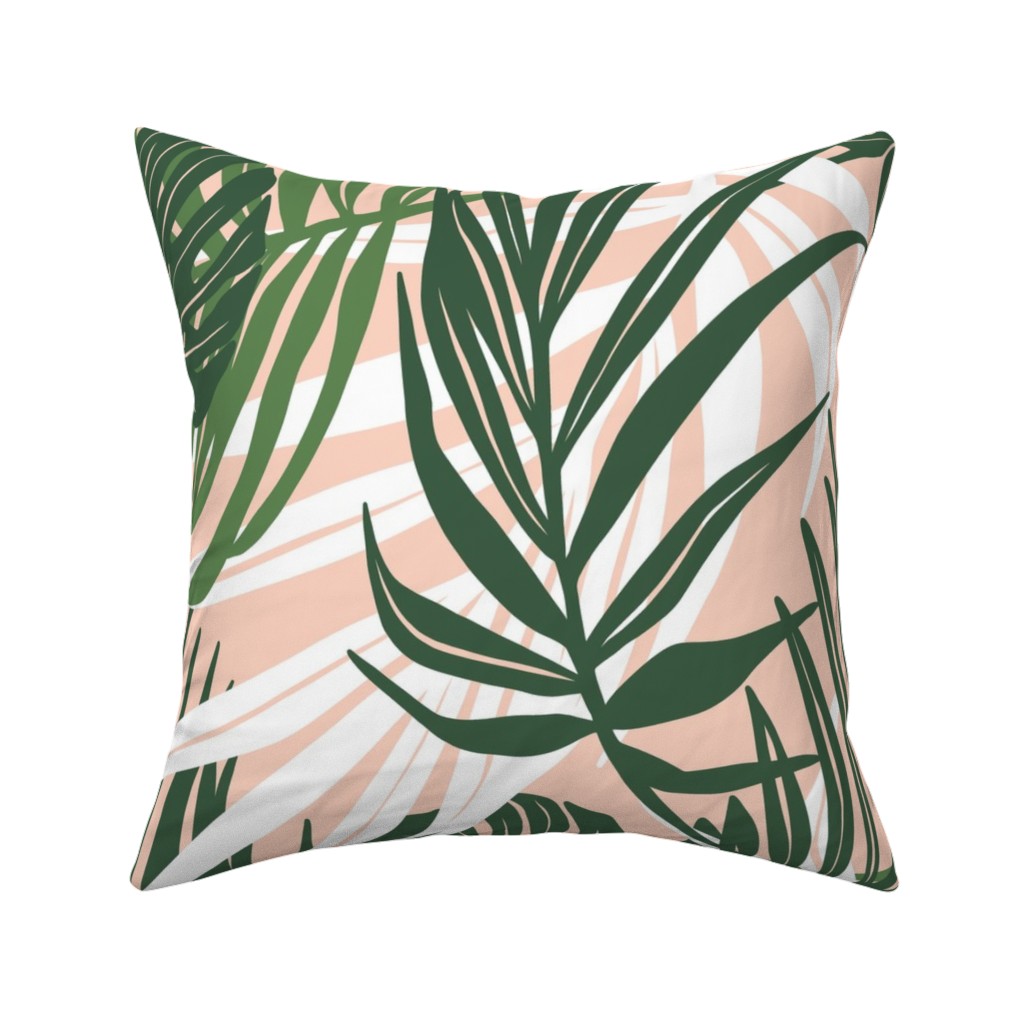 Hideaway Tropical Palm Leaves - Blush Pink Pillow, Woven, Beige, 16x16, Single Sided, Green