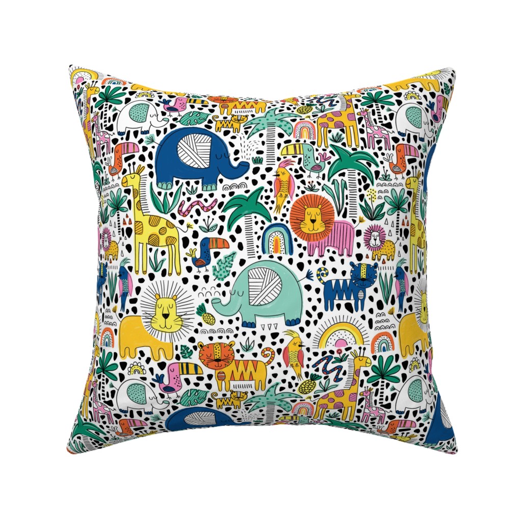 Safari Fun - Multi Pillow, Woven, Beige, 16x16, Single Sided, Multicolor
