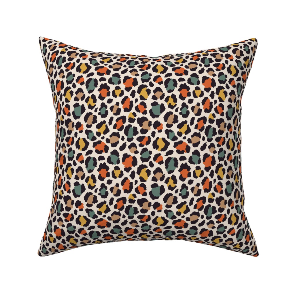 Colored Leopard Print - Mulit Pillow, Woven, Beige, 16x16, Single Sided, Multicolor