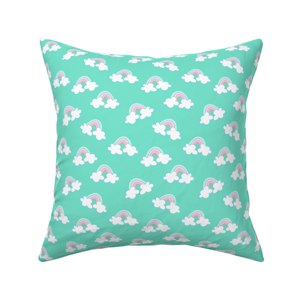 Nicola Unicorn Rainbows Pillow, Woven, Black, 16x16, Single Sided, Green, Boardwalk