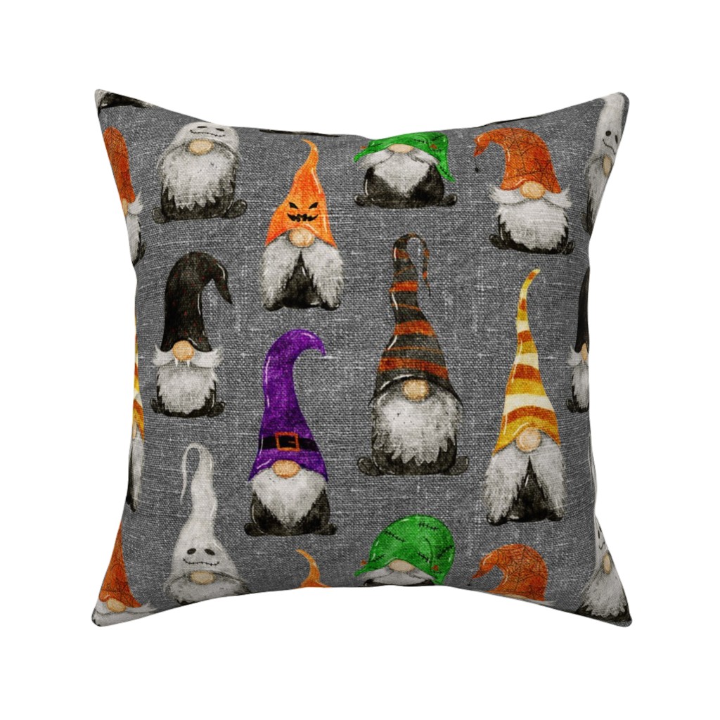 Halloween Gnomes - Grey Pillow, Woven, Black, 16x16, Single Sided, Multicolor