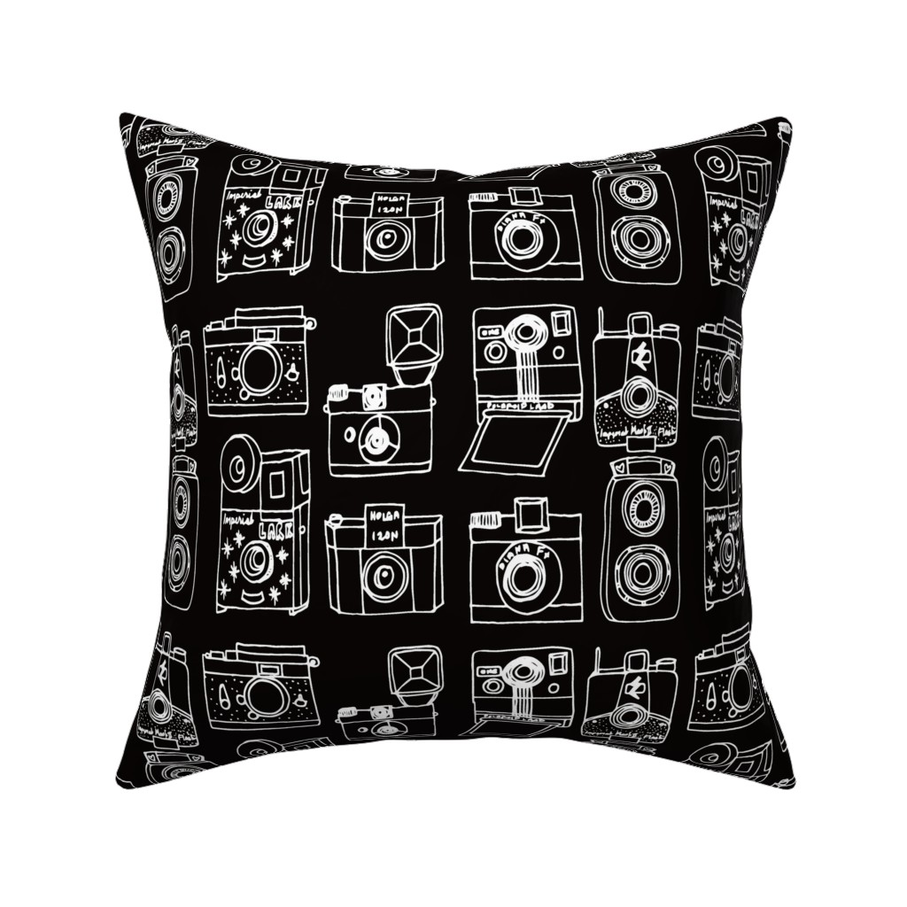 Vintage Cameras - Black and White Pillow, Woven, Black, 16x16, Single Sided, Black
