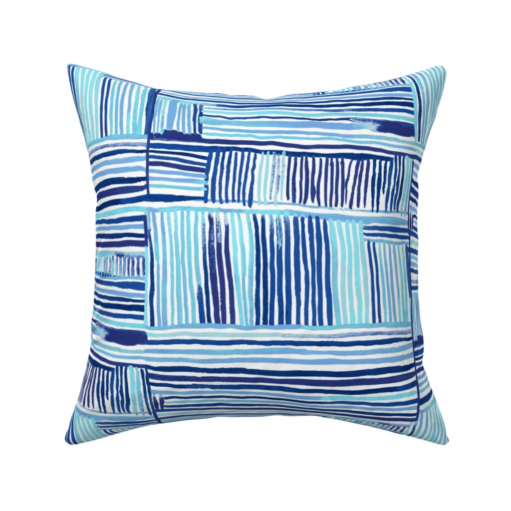 Linear Meditation Pillow, Woven, Black, 16x16, Single Sided, Blue