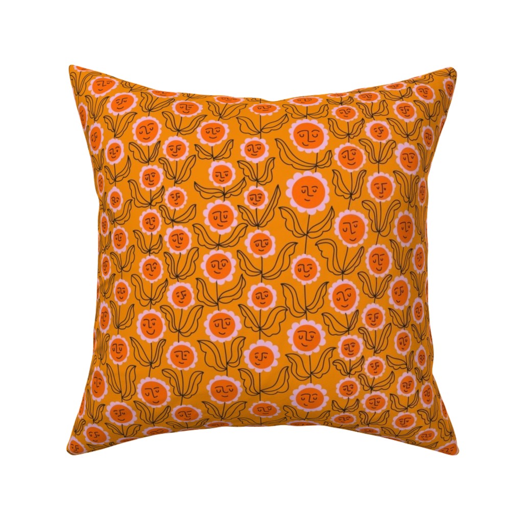 Happy Marigold Vine - Orange Pillow, Woven, Black, 16x16, Single Sided, Orange