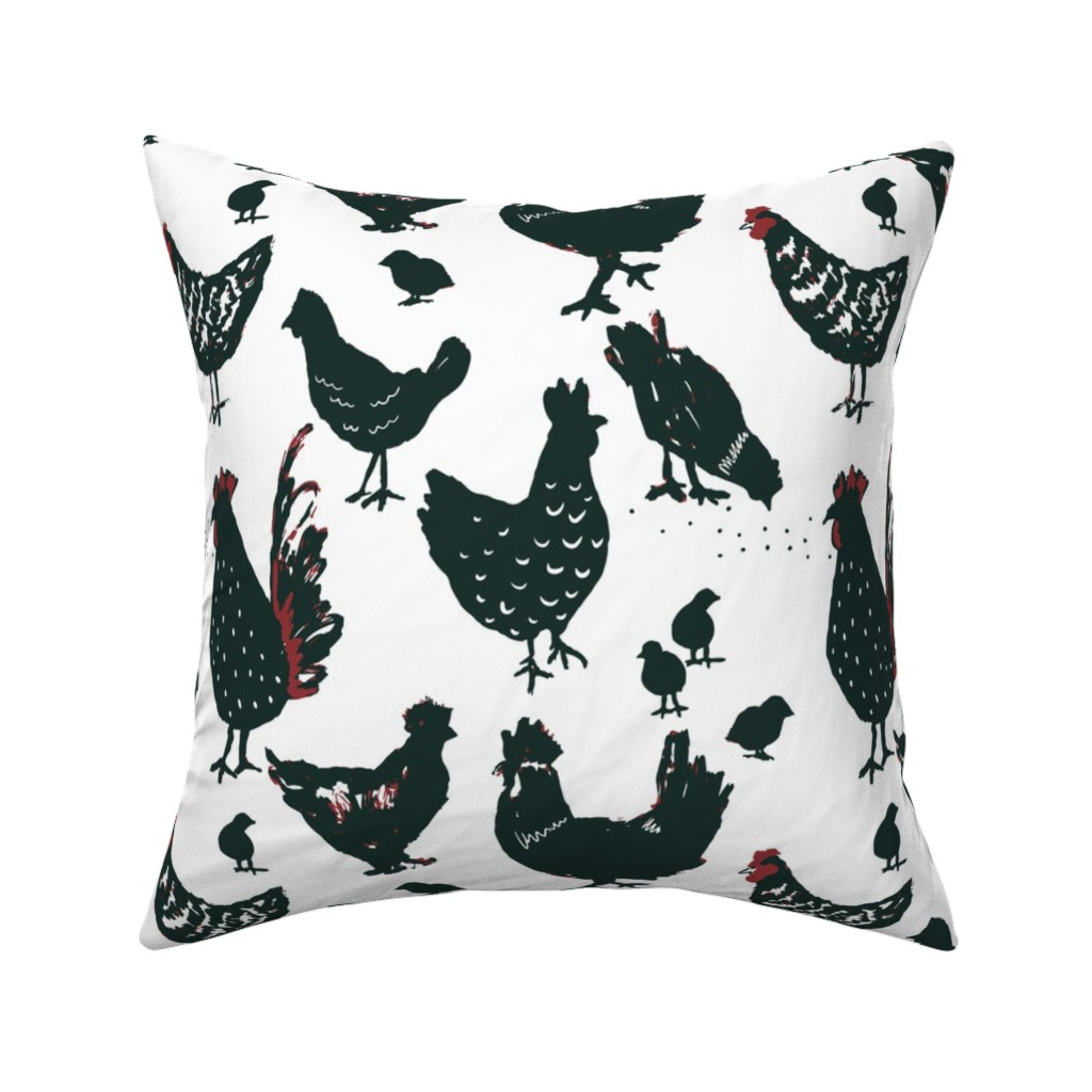 Chickens - Neutral Pillow, Woven, Black, 16x16, Single Sided, Black, Black