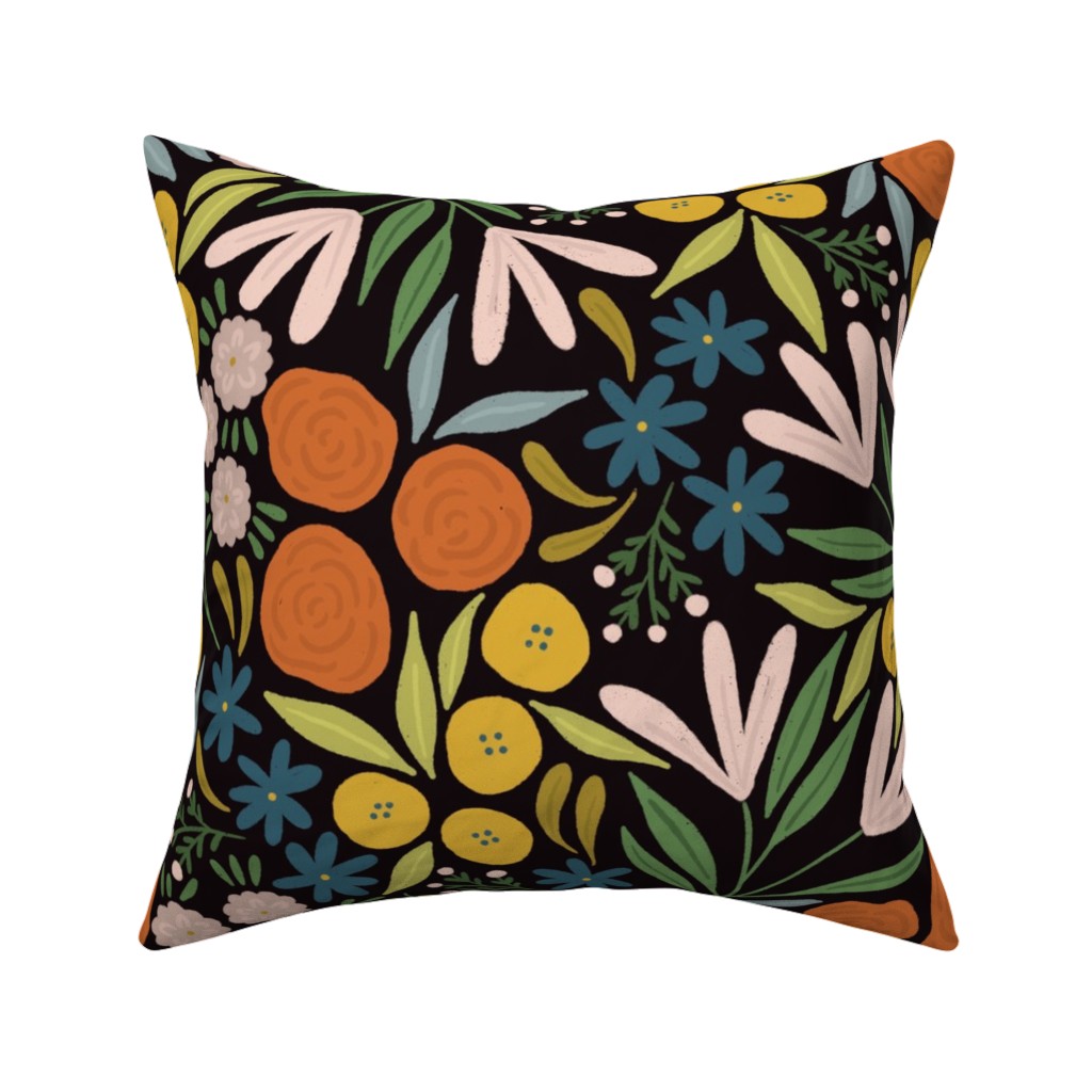 Sofia Floral - Dark Pillow, Woven, Black, 16x16, Single Sided, Multicolor