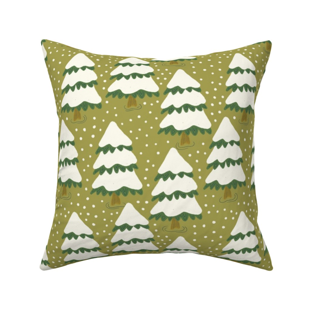 Winter Trees Pillow, Woven, Black, 16x16, Single Sided, Green