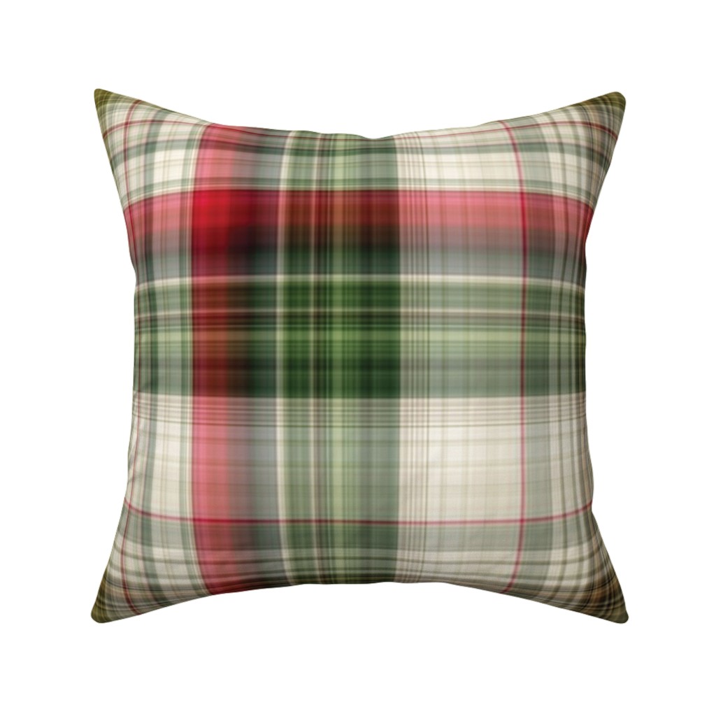 Christmas Plaid - Green, White and Red Pillow, Woven, Black, 16x16, Single Sided, Green