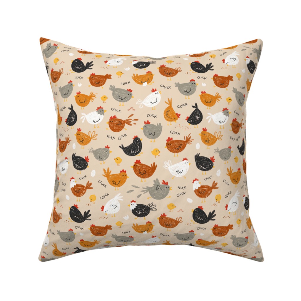 Hens - Brown Pillow, Woven, Black, 16x16, Single Sided, Beige, Pearl