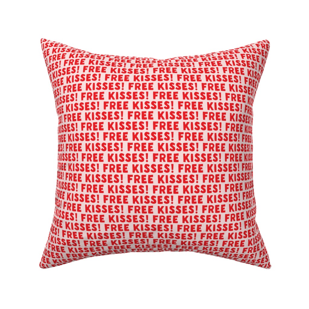 Free Kisses! - Red on Pink Pillow, Woven, Black, 16x16, Single Sided, Red, Red