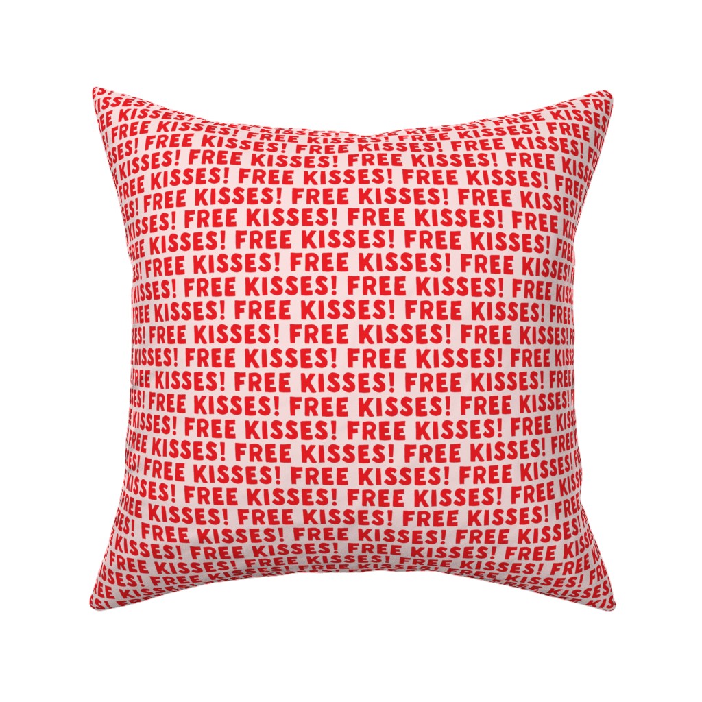 Free Kisses! - Red on Pink Pillow, Woven, Black, 16x16, Single Sided, Red