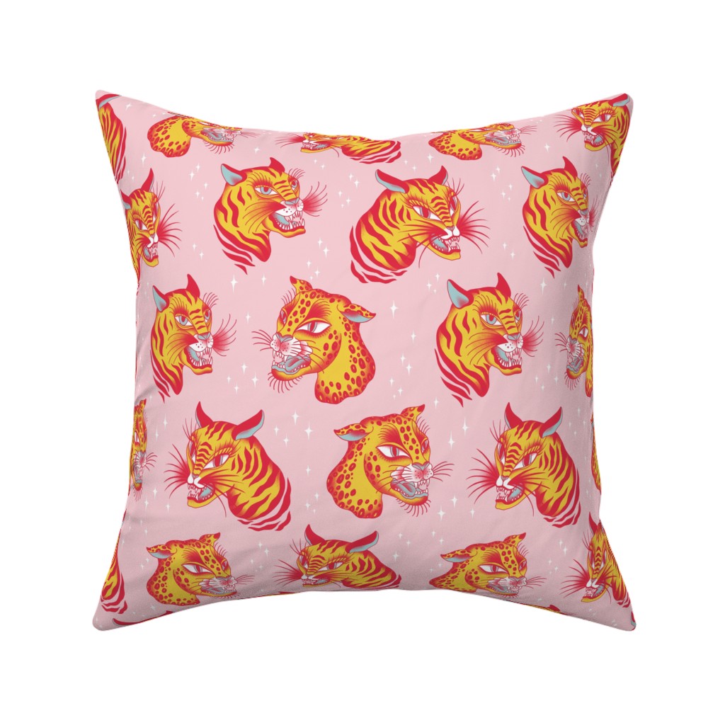 Tigerpop - Orange and Pink Pillow, Woven, Black, 16x16, Single Sided, Pink