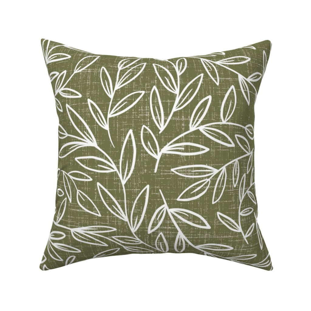 Refined Olive Leaves - Green Pillow, Woven, Black, 16x16, Single Sided, Green, Classic Green