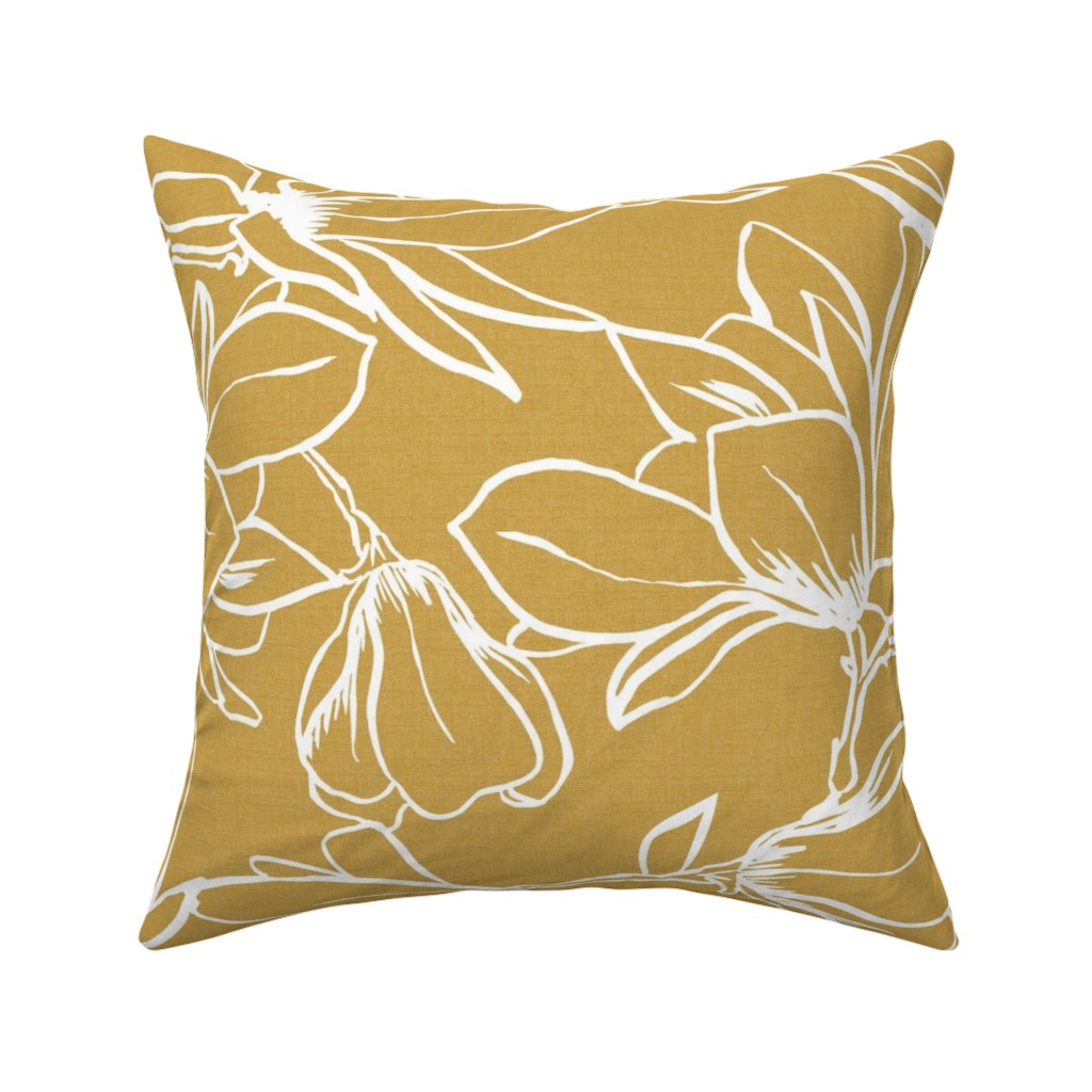 Magnolia Garden Pillow, Woven, Black, 16x16, Single Sided, Brown, Golden