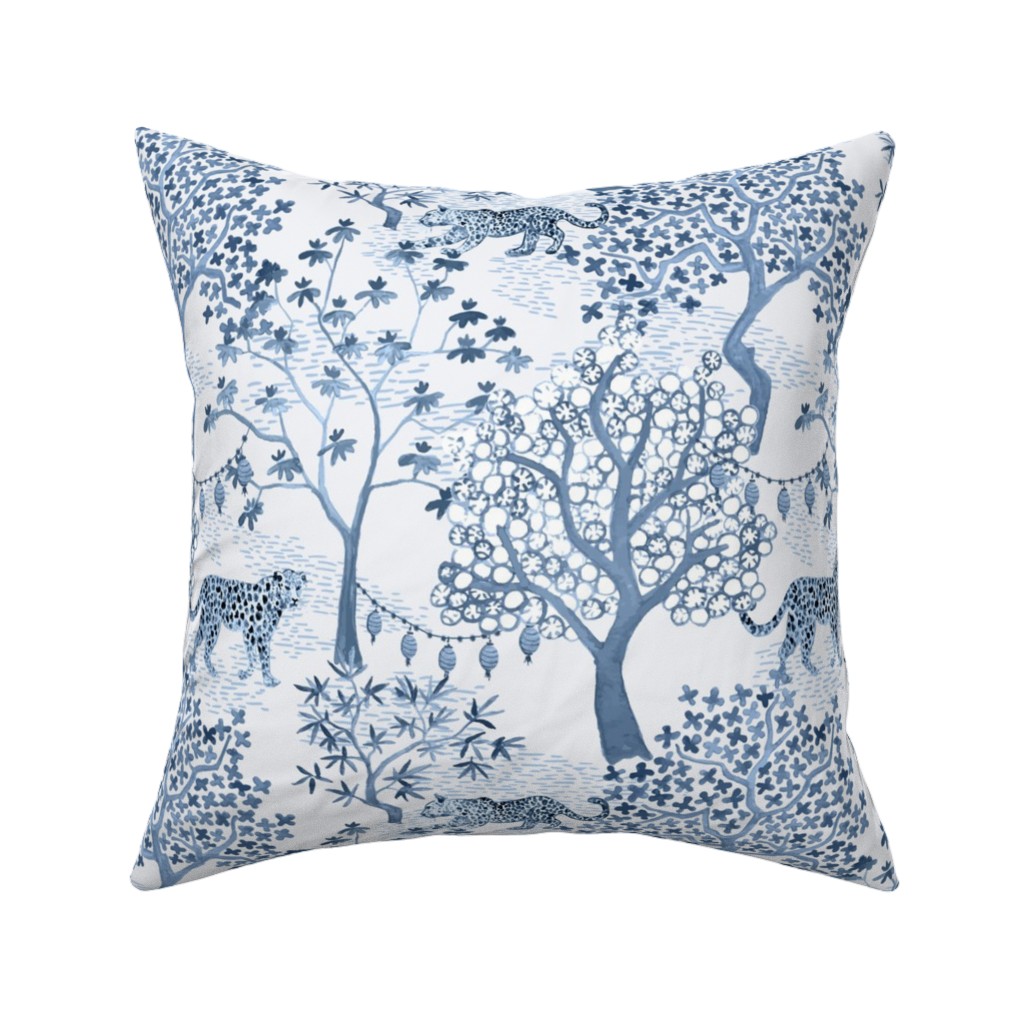 Leopard Toile With Lanterns Cornflower Pillow, Woven, Black, 16x16, Single Sided, Blue, True Blue