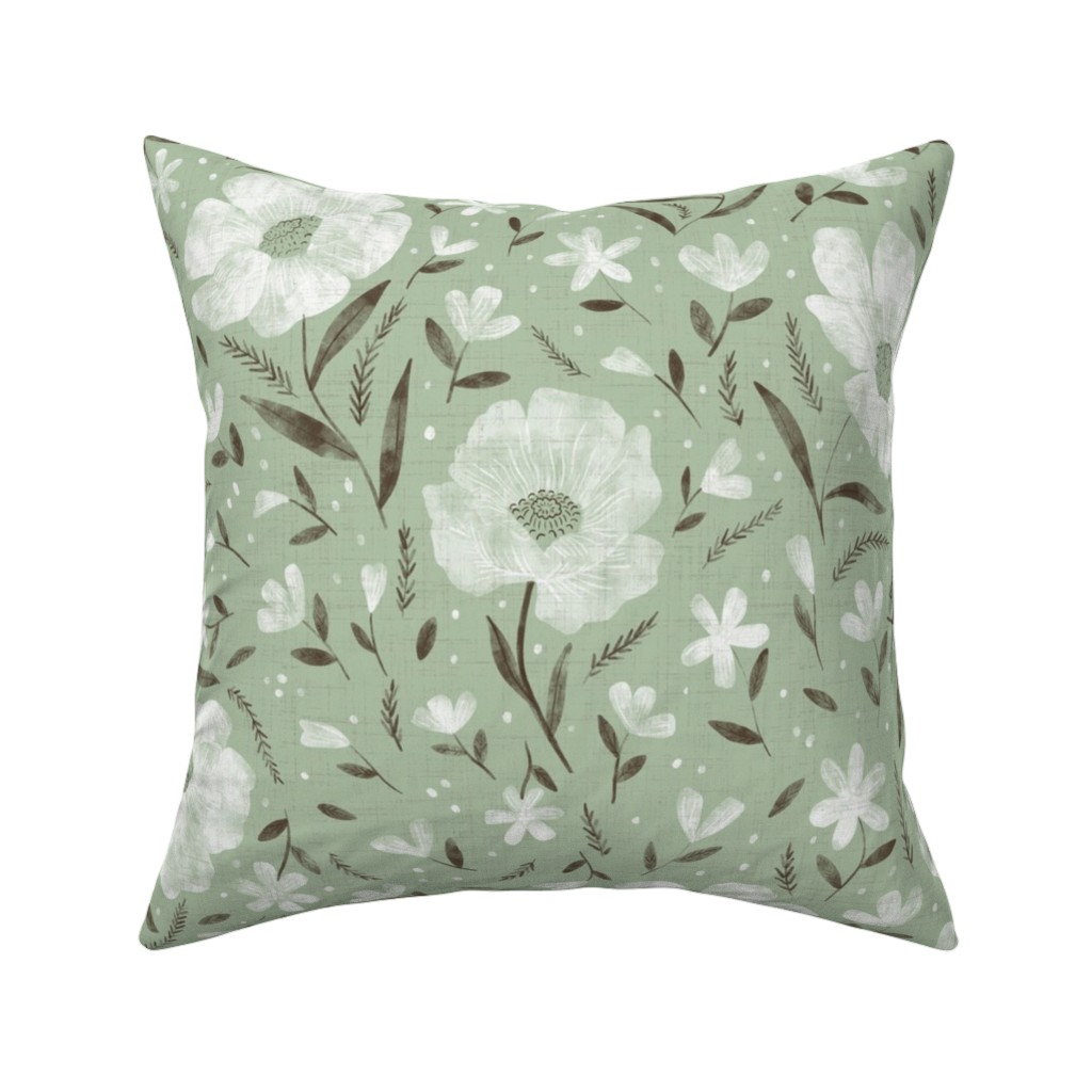 Charlotte Floral - Sage Pillow, Woven, Black, 16x16, Single Sided, Green, Classic Green