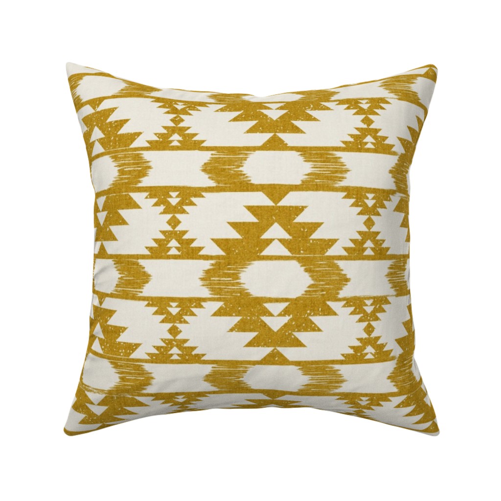 Modern Tribal Abstract Geometric - Yellow and White Pillow, Woven, Black, 16x16, Single Sided, Yellow