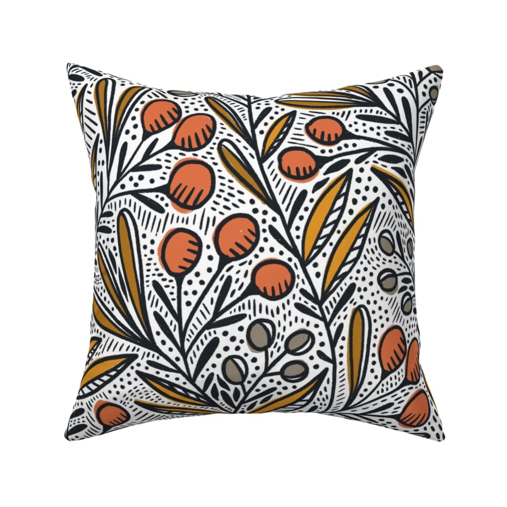 Rosa - Gold and Red Pillow, Woven, Black, 16x16, Single Sided, Multicolor