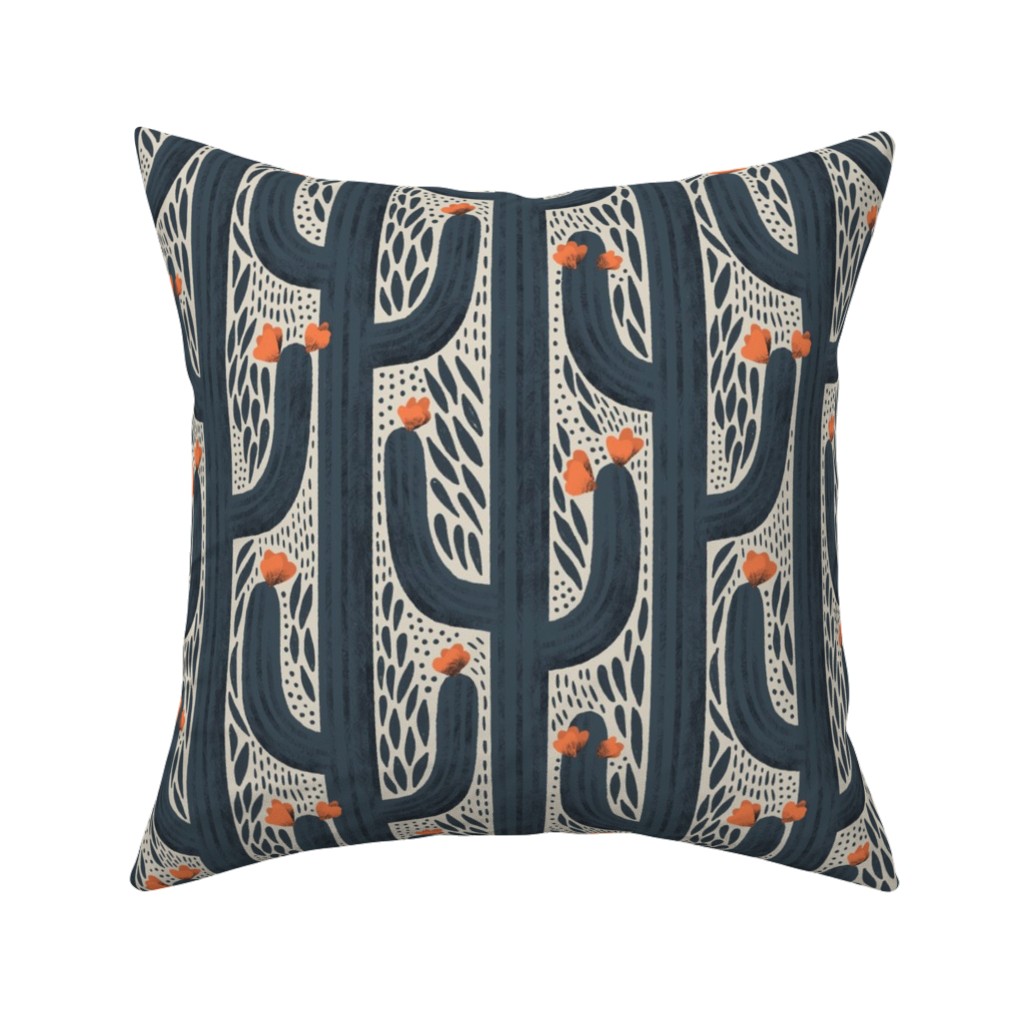 Wyatt - Cactus - Navy Pillow, Woven, Black, 16x16, Single Sided, Blue, True Blue